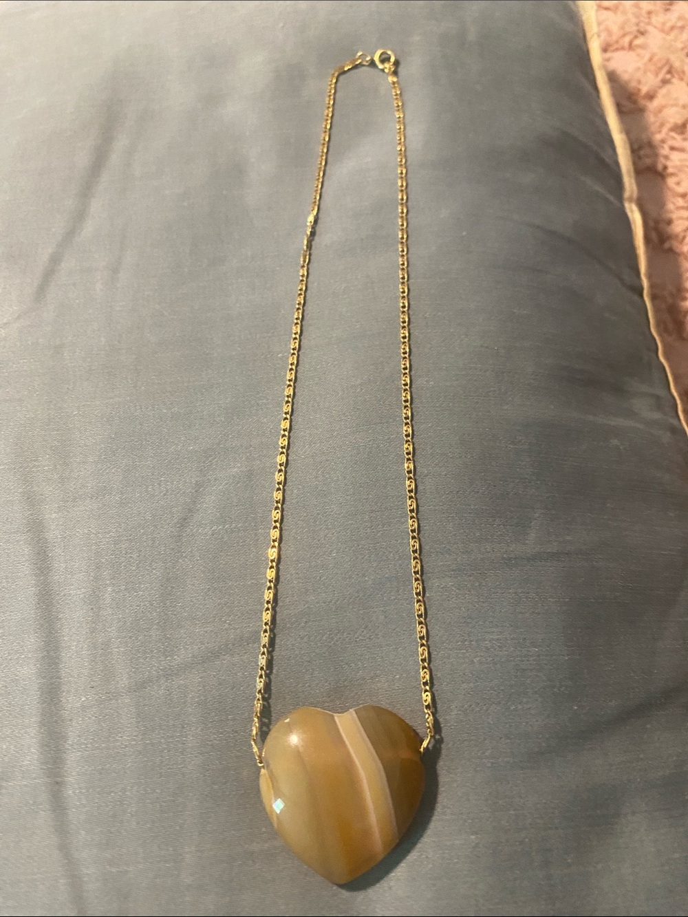 Gold Chain Necklace with Brown Heart Agate Pendant